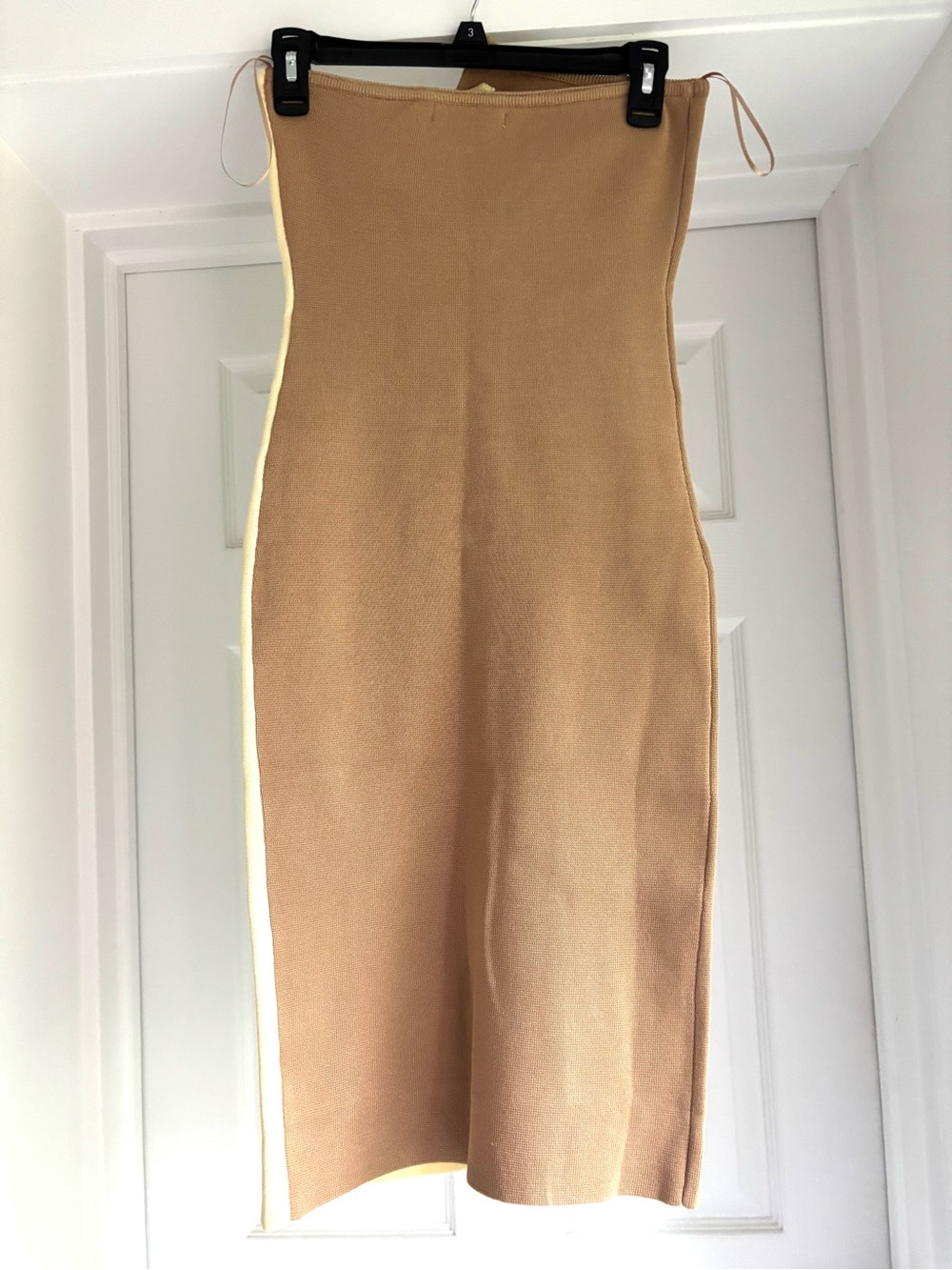 Two-Tone Strapless Midi Dress in Beige and Cream - Picture 3 of 7